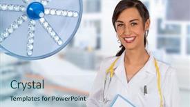  Presentation with portrait of excited overjoyed female - PPT layouts consisting of young female doctor hospital theme background and a lemonade colored foreground