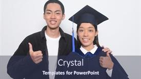  Presentation with high school - Amazing PPT theme having portrait-of-attractive-young-students backdrop and a tawny brown colored foreground