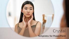  Presentation with self reflection - Slide deck enhanced with portrait-of-attractive-young-woman background and a coral colored foreground