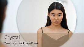  Presentation with self reflection - PPT layouts consisting of portrait-of-attractive-young-woman background and a coral colored foreground