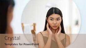  Presentation with self reflection - Slide set having portrait-of-attractive-young-woman background and a coral colored foreground