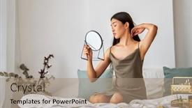  Presentation with self reflection - Presentation design with portrait-of-attractive-young-woman background and a coral colored foreground