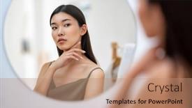  Presentation with self reflection - PPT layouts with portrait-of-attractive-young-woman background and a coral colored foreground