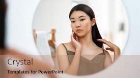  Presentation with self reflection - Presentation design enhanced with portrait-of-attractive-young-woman background and a coral colored foreground