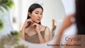  Presentation with self reflection - Presentation design having portrait-of-attractive-young-woman background and a coral colored foreground