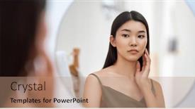  Presentation with self reflection - Presentation theme featuring portrait-of-attractive-young-woman background and a coral colored foreground