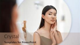  Presentation with self reflection - Slides having portrait-of-attractive-young-woman background and a coral colored foreground