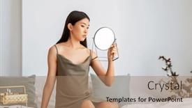 Presentation with self reflection - Slide set with portrait-of-attractive-young-woman background and a coral colored foreground