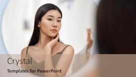  Presentation with self reflection - Slide set having portrait-of-attractive-young-woman background and a coral colored foreground