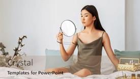  Presentation with self reflection - Presentation theme with portrait-of-attractive-young-woman background and a coral colored foreground