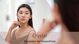  Presentation with self reflection - PPT layouts enhanced with portrait-of-attractive-young-woman background and a coral colored foreground