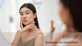  Presentation with self reflection - PPT layouts having portrait-of-attractive-young-woman background and a coral colored foreground