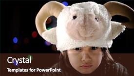  Presentation with angry kid - PPT layouts enhanced with portrait of authentic angry kid wearing funny sheep hat background and a tawny brown colored foreground