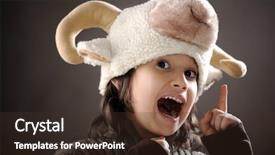  Presentation with sheep - Audience pleasing slide set consisting of portrait of authentic cute kid wearing funny sheep hat backdrop and a tawny brown colored foreground