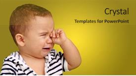  Presentation with baby crying - PPT layouts having portrait of baby boy crying background and a gold colored foreground
