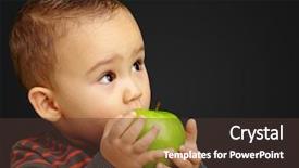  Presentation with black baby - PPT theme with portrait of baby boy eating green apple against a black background background and a tawny brown colored foreground