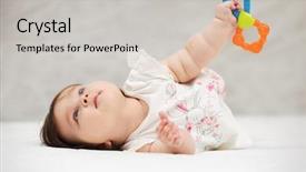  Presentation with baby girl - PPT theme featuring portrait of baby girl lying on blanket indoors background and a light gray colored foreground