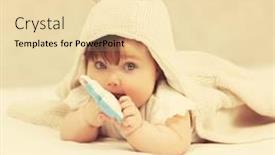  Presentation with baby toy - PPT theme featuring portrait of baby girl playing with toy on blanket at home background and a lemonade colored foreground