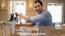  Presentation with pump - Beautiful PPT layouts featuring portrait of bar tender filling backdrop and a coral colored foreground