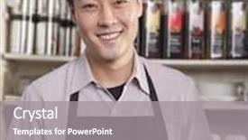  Presentation with cheesecake - Presentation design consisting of portrait of barista serving cheesecake background and a gray colored foreground