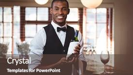  Presentation with bartender - Colorful slide deck enhanced with portrait of bartender holding backdrop and a tawny brown colored foreground