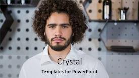  Presentation with bartender - Cool new slide set with portrait of bartender standing in bar counter backdrop and a light gray colored foreground