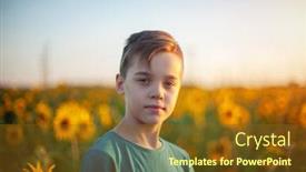  Presentation with summer school - Cool new PPT layouts with portrait-of-beautiful-blond-kid backdrop and a tawny brown colored foreground