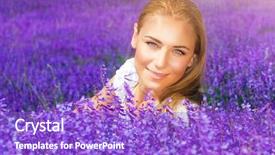  Presentation with gentle - Amazing PPT layouts having portrait of beautiful blond woman sitting on fresh lavender field enjoying gentle purple flowers with pleasure spending sunny day in countryside backdrop and a purple colored foreground