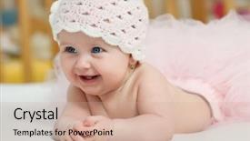  Presentation with blue - Cool new PPT theme with portrait of beautiful blue-eyed backdrop and a coral colored foreground