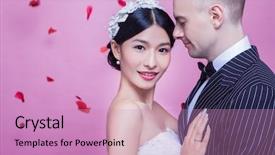  Presentation with bride - PPT layouts with portrait of beautiful bride standing background and a  colored foreground