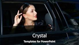  Presentation with car business - Presentation theme having portrait of beautiful business woman inside the limo car background and a black colored foreground