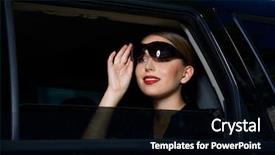  Presentation with car business - Theme enhanced with portrait of beautiful business woman inside the limo car background and a black colored foreground