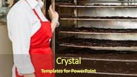  Presentation with beef jerky - Amazing presentation having food biltong - portrait of beautiful butcher standing backdrop and a tawny brown colored foreground