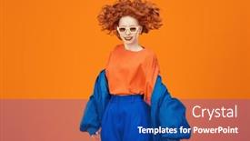 Presentation with blue orange - Presentation design enhanced with portrait-of-beautiful-cheerful-redhead background and a ocean colored foreground