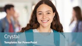  Presentation with high school - Cool new PPT theme with portrait-of-beautiful-college-student backdrop and a teal colored foreground