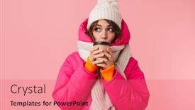  Presentation with cute - Colorful presentation theme enhanced with portrait-of-beautiful-cute-woman backdrop and a coral colored foreground