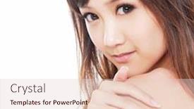  Presentation with beautiful young woman getting face - PPT theme featuring portrait of beautiful face of a young woman background and a lemonade colored foreground