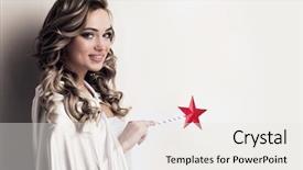  Presentation with magic wand - Cool new slide set with portrait of beautiful fairy woman with star shaped magic wand backdrop and a sky blue colored foreground