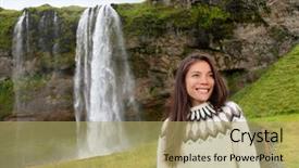  Presentation with waterfall woman - Colorful presentation theme enhanced with portrait of beautiful female model backdrop and a yellow colored foreground