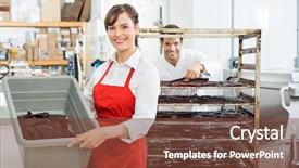  Presentation with beef jerky - Colorful PPT theme enhanced with food biltong - portrait of beautiful female worker backdrop and a tawny brown colored foreground