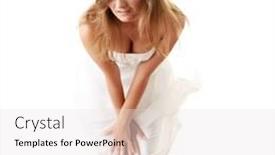  Presentation with hair dress - PPT layouts with portrait of beautiful girl model in white dress with fluttering hair and dress background and a sky blue colored foreground