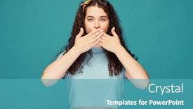  Presentation with crop - Presentation theme having portrait-of-beautiful-girl background and a teal colored foreground