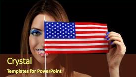  Presentation with makeup brushes and make up - PPT layouts having portrait-of-beautiful-girl background and a tawny brown colored foreground