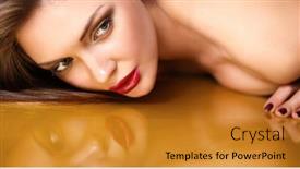  Presentation with makeup - Presentation theme with portrait of beautiful girl with trendy makeup lying background and a gold colored foreground