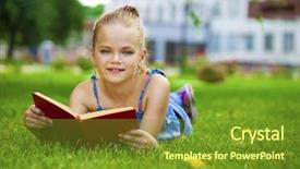  Presentation with girl reading - PPT theme consisting of garden library - portrait of beautiful happy little background and a tawny brown colored foreground