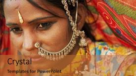  Presentation with village india - Slide deck featuring portrait of beautiful indian woman background and a red colored foreground