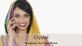  Presentation with indian traditional - Cool new presentation with portrait of beautiful indian woman in traditional wear answering phone call over gray background backdrop and a soft green colored foreground