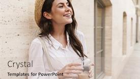  Presentation with milkshake - Audience pleasing presentation design consisting of portrait-of-beautiful-joyful-woman backdrop and a soft green colored foreground