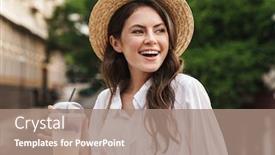  Presentation with milkshake - Cool new presentation theme with portrait-of-beautiful-joyful-woman backdrop and a coral colored foreground