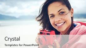  Presentation with latino - PPT layouts featuring portrait of beautiful latino woman background and a sky blue colored foreground